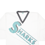 YVETTE Sharks Mens Jersey White Long Sleeve USA V-Neck XL