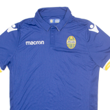 MACRON Hellas Verona Mens Football Shirt T-Shirt Blue Button Neck M
