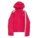 ADIDAS Womens Puffer Jacket Red Hooded UK 14