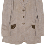 MAX DINE Womens Blazer Coat Brown Wool Herringbone M