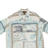 SANGI Mens Hawaiian Shirt Blue Crazy Pattern L