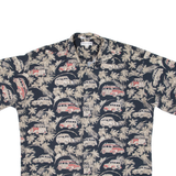 PIERRE CARDIN Mens Hawaiian Shirt Black Floral M
