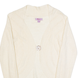 MONSOON Womens Cardigan Cream V-Neck Tight Knit Linen UK 8