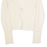 MONSOON Womens Cardigan Cream V-Neck Tight Knit Linen UK 8