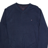 TOMMY HILFIGER Mens Jumper Blue V-Neck Tight Knit S