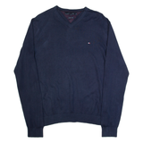 TOMMY HILFIGER Mens Jumper Blue V-Neck Tight Knit S