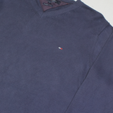 TOMMY HILFIGER Mens Jumper Blue V-Neck Tight Knit S