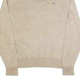 TOMMY HILFIGER Mens Jumper Beige Button Neck Tight Knit S