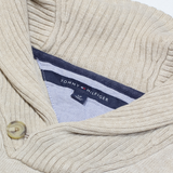 TOMMY HILFIGER Mens Jumper Beige Button Neck Tight Knit S
