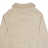 TOMMY HILFIGER Mens Jumper Beige Button Neck Tight Knit S
