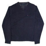 TOMMY HILFIGER Mens Jumper Blue V-Neck Tight Knit M