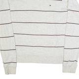 TOMMY HILFIGER Mens Patterned Jumper Cream Striped Tight Knit M