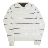 TOMMY HILFIGER Mens Patterned Jumper Cream Striped Tight Knit M