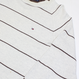 TOMMY HILFIGER Mens Patterned Jumper Cream Striped Tight Knit M