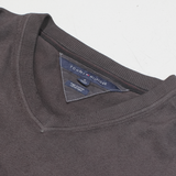 TOMMY HILFIGER Mens Jumper Brown V-Neck Tight Knit XL