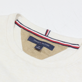 TOMMY HILFIGER Mens Patterned Jumper Beige Striped V-Neck Tight Knit S