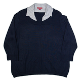 MONSOON Womens Jumper Blue Collared Tight Knit 3/4 Sleeve Wool UK 22