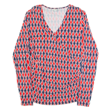 BODEN Womens Printed Top Red Button Neck Long Sleeve Crazy Pattern UK 14
