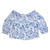 JACK WILLS Sheer Womens Printed Top Blue Off Shoulder Viscose Floral UK 8