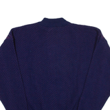 Mens Patterned Jumper Blue Diamond High Neck Open Knit L