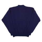 Mens Patterned Jumper Blue Diamond High Neck Open Knit L