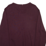 TOMMY HILFIGER Mens Jumper Maroon V-Neck Tight Knit M