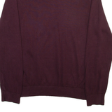 TOMMY HILFIGER Mens Jumper Maroon V-Neck Tight Knit M
