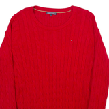 TOMMY HILFIGER Mens Jumper Red Cable Knit 2XL