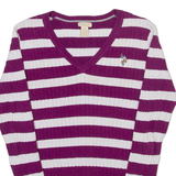 U.S. POLO ASSN. Womens Jumper Purple V-Neck Cable Knit XS