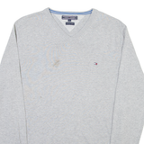 TOMMY HILFIGER Mens Jumper Grey V-Neck Tight Knit S