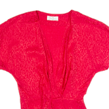 Womens Wrap Blouse Red V-Neck Silk Spotted UK 12