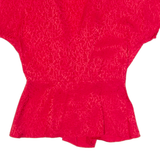 Womens Wrap Blouse Red V-Neck Silk Spotted UK 12