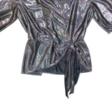 Womens Wrap Blouse Black V-Neck 3/4 Sleeve Spotted UK 12