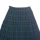MS.SERO Womens Pleated Skirt Green Midi Wool Check UK 10