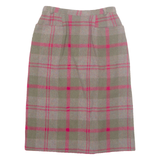 Womens Pencil Skirt Brown Knee Length Wool Check XS