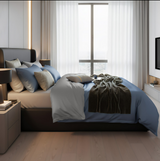 Anycozy UK King Bed Sheet Set – Blue & Light Grey Ultra‑Soft Luxury Egyptian Cotton Bedding Cover, 4‑Piece Ensemble