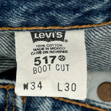 Levis 517 Boot Cut Jeans - 33W 30L Blue Cotton