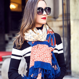 Anyyou 100% Pure Merino Wool Poncho Scarf for Women – Blue Striped Pattern Oversized Winter Pashmina Shawl Wrap