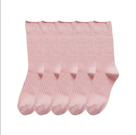 Anyfootwear 5 Pairs One Size 36-43 Pink Retro Long Knitted Socks Cotton Autumn Winter Solid Color Warm Socks For Women Girls