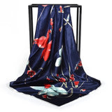 Anyyou Fashion Premium Satin Square Scarf – Navy Blue Red Silk-Feel Neckwrap for Women