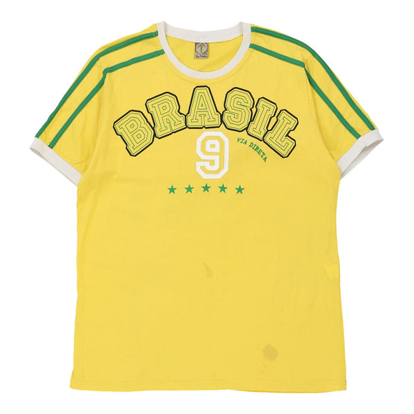 Vintage yellow Brasil Via Divetta T-Shirt - mens large