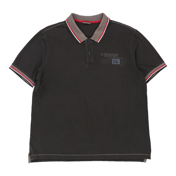 Vintage grey Napapijri Polo Shirt - mens xx-large