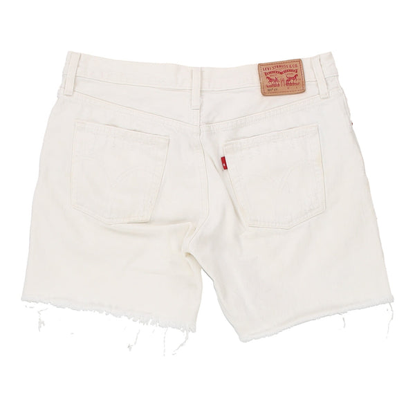 501 Levis Denim Shorts - 34W UK 12 White Cotton