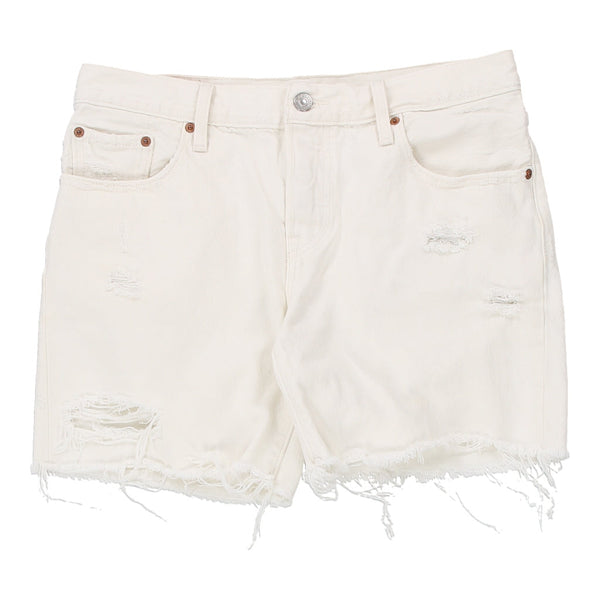 501 Levis Denim Shorts - 34W UK 12 White Cotton