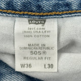 Levis 505 Jeans - 34W 30L Light Wash Cotton