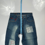 Patchwork Design Phat Farm Baggy Jeans - 38W 22L Blue Cotton