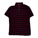 Tommy Hilfiger Striped Polo Shirt - Medium Burgundy Cotton