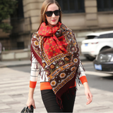 Anyyou 100% Pure Merino Wool Poncho Scarf for Women – Red Brown Paisley Pattern Oversized Winter Pashmina Shawl Wrap