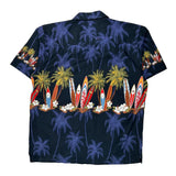 Surfboards And Palm Trees Favant Graphic Hawaiian Shirt - Large Multicoloured Cotton