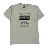 Vintage Firefighter Screen Stars Single Stitch T-Shirt - Large Grey Cotton Blend